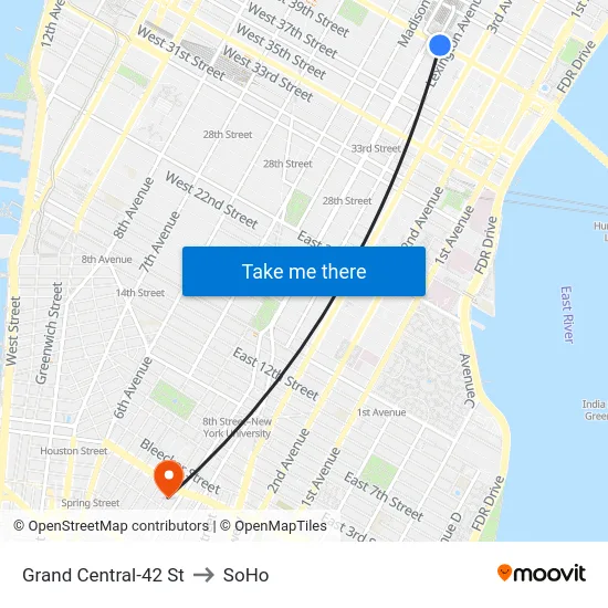 Grand Central-42 St to SoHo map
