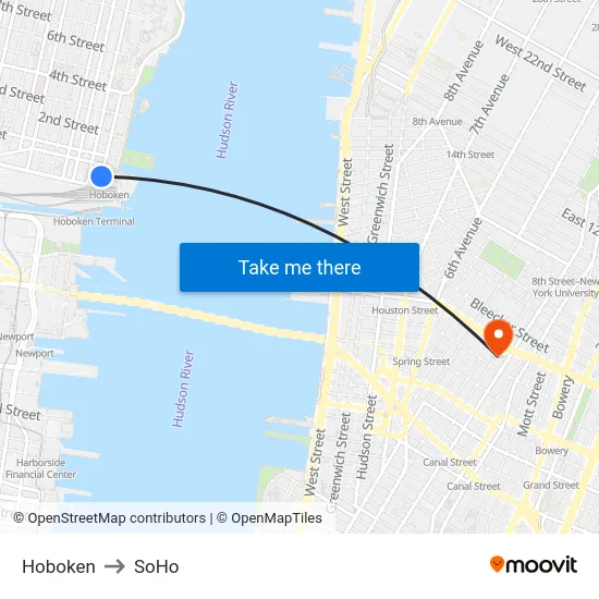 Hoboken to SoHo map