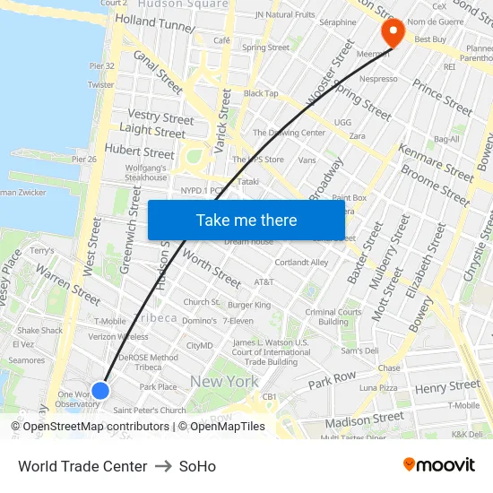 World Trade Center to SoHo map