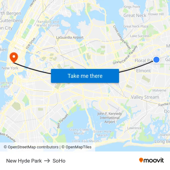New Hyde Park to SoHo map