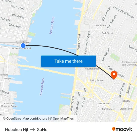 Hoboken Njt to SoHo map
