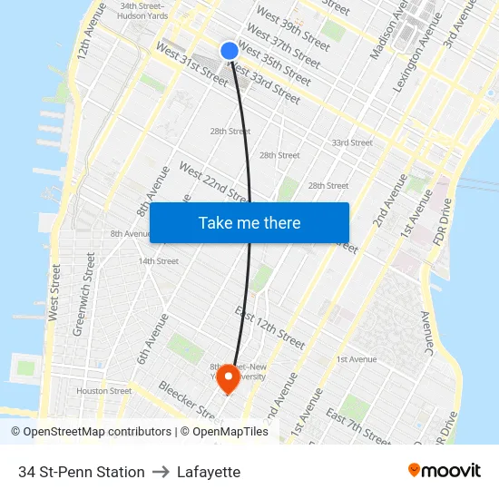 34 St-Penn Station to Lafayette map