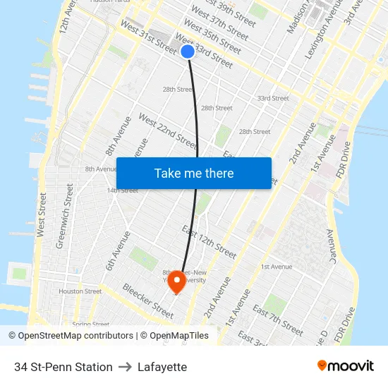 34 St-Penn Station to Lafayette map