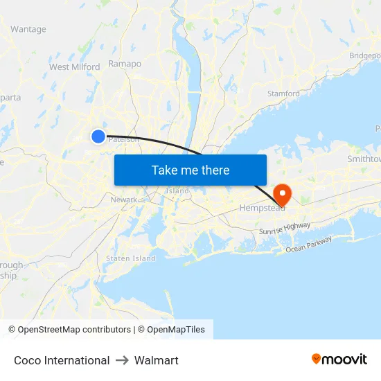 Coco International to Walmart map