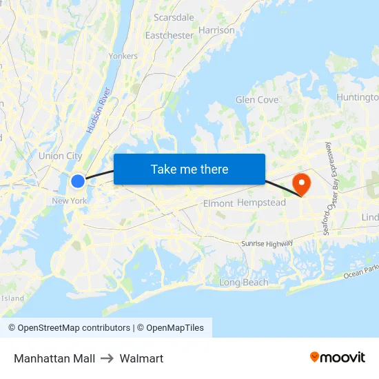 Manhattan Mall to Walmart map