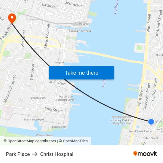 Park Place to Christ Hospital map