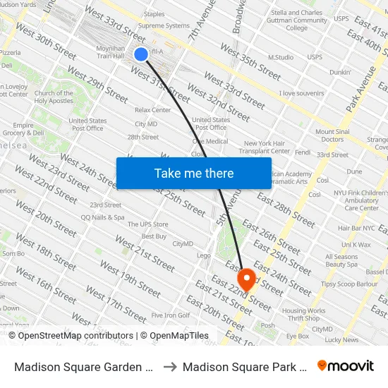 Madison Square Garden Center to Madison Square Park Tower map