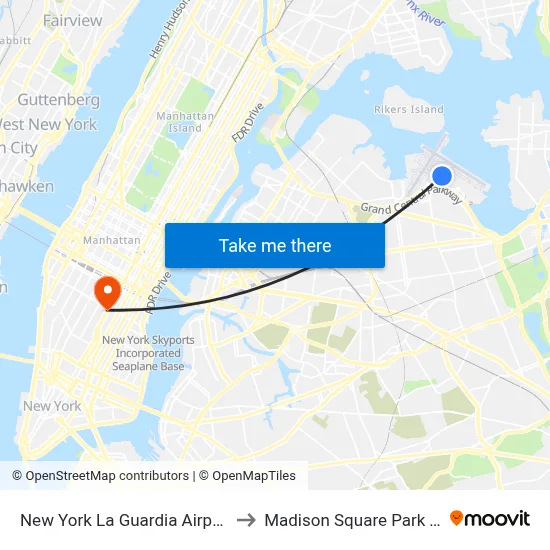 New York La Guardia Airport LGA to Madison Square Park Tower map