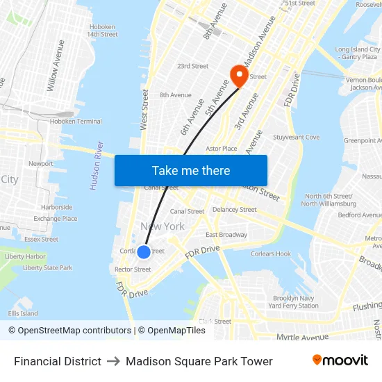 Financial District to Madison Square Park Tower map