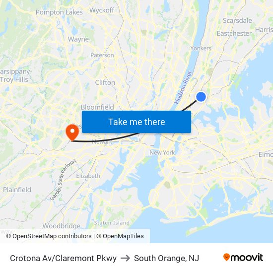 Crotona Av/Claremont Pkwy to South Orange, NJ map
