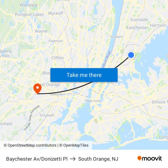 Baychester Av/Donizetti Pl to South Orange, NJ map