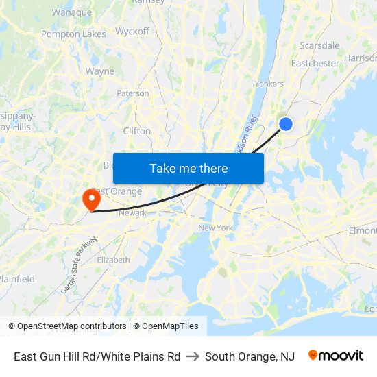 East Gun Hill Rd/White Plains Rd to South Orange, NJ map