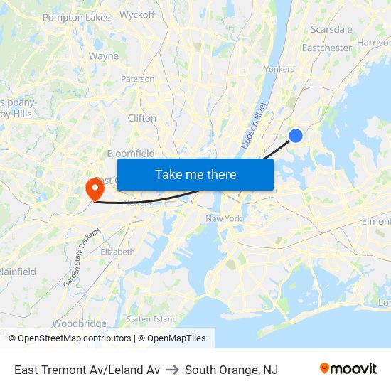 East Tremont Av/Leland Av to South Orange, NJ map