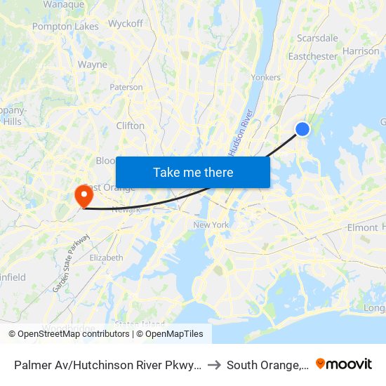 Palmer Av/Hutchinson River Pkwy East to South Orange, NJ map