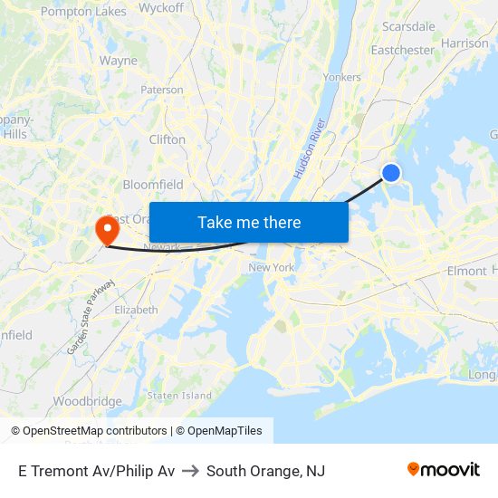 E Tremont Av/Philip Av to South Orange, NJ map