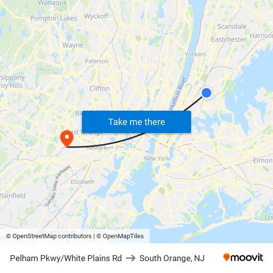 Pelham Pkwy/White Plains Rd to South Orange, NJ map