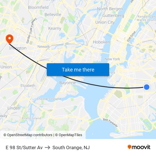 E 98 St/Sutter Av to South Orange, NJ map