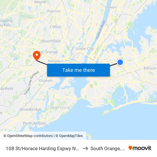 108 St/Horace Harding Expwy North to South Orange, NJ map