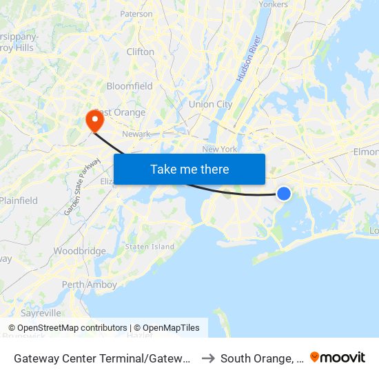 Gateway Center Terminal/Gateway Dr to South Orange, NJ map