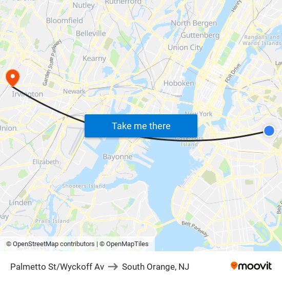 Palmetto St/Wyckoff Av to South Orange, NJ map