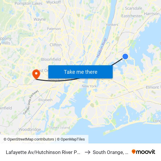 Lafayette Av/Hutchinson River Pkwy to South Orange, NJ map