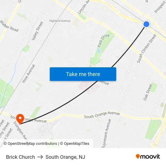 Brick Church to South Orange, NJ map