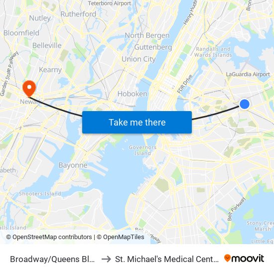 Broadway/Queens Blvd to St. Michael's Medical Center map