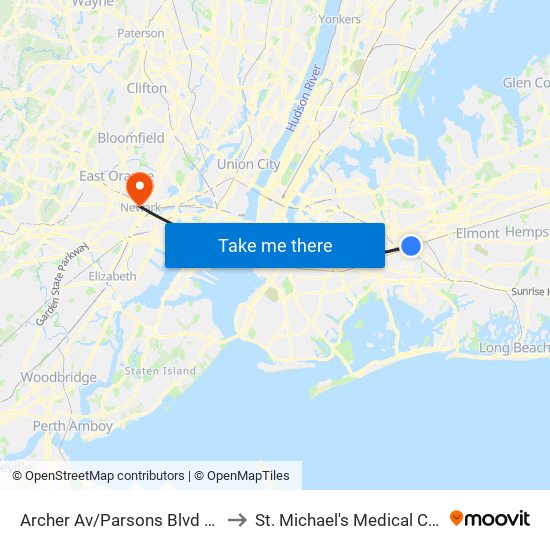 Archer Av/Parsons Blvd Bay D to St. Michael's Medical Center map