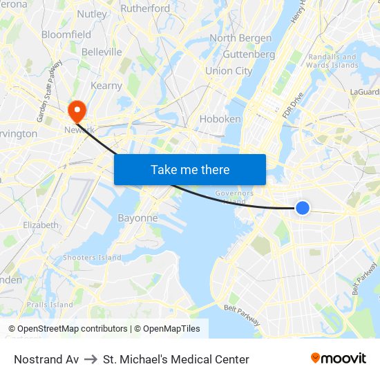 Nostrand Av to St. Michael's Medical Center map