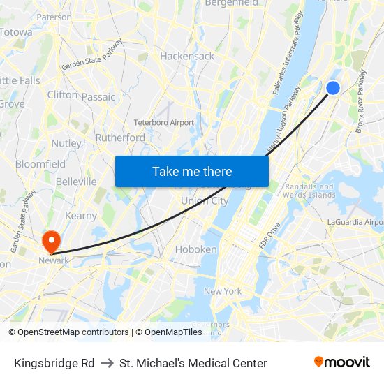 Kingsbridge Rd to St. Michael's Medical Center map