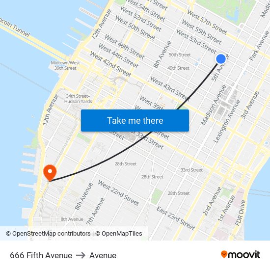 666 Fifth Avenue to Avenue map