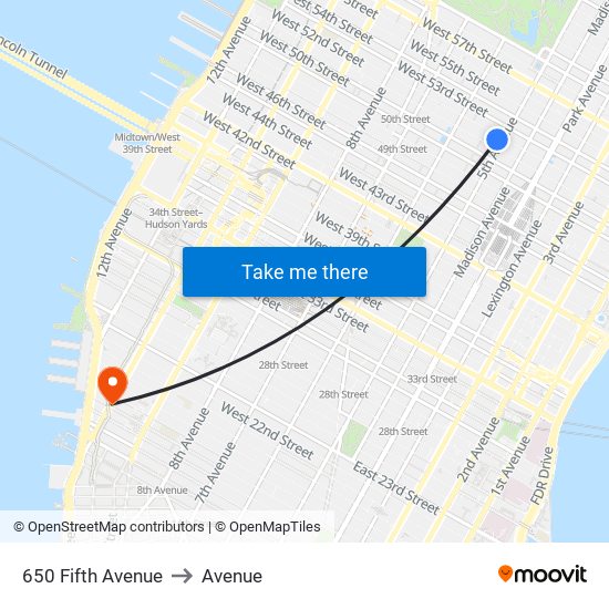 650 Fifth Avenue to Avenue map