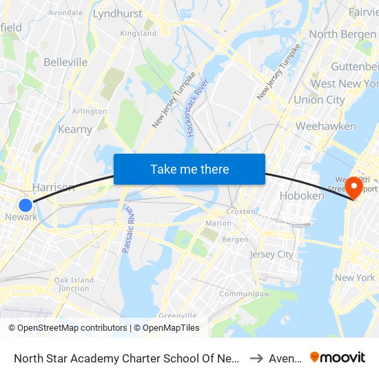 North Star Academy Charter School Of Newark to Avenue map