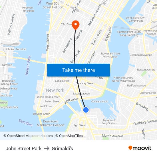 John Street Park to Grimaldi's map