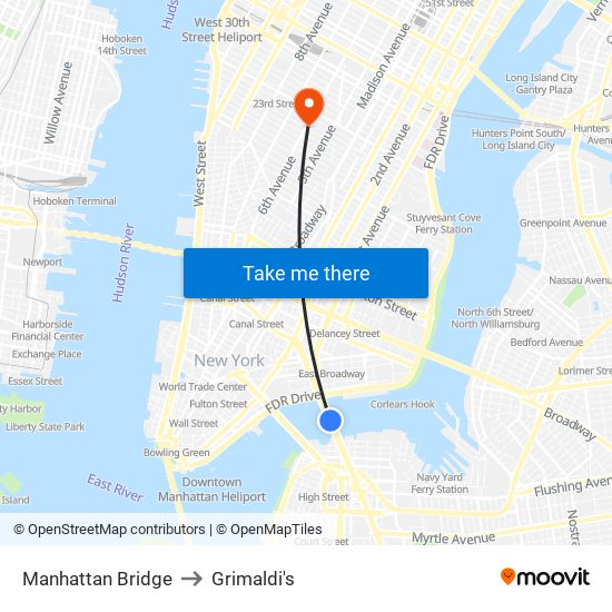 Manhattan Bridge to Grimaldi's map