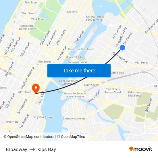 Broadway to Kips Bay map