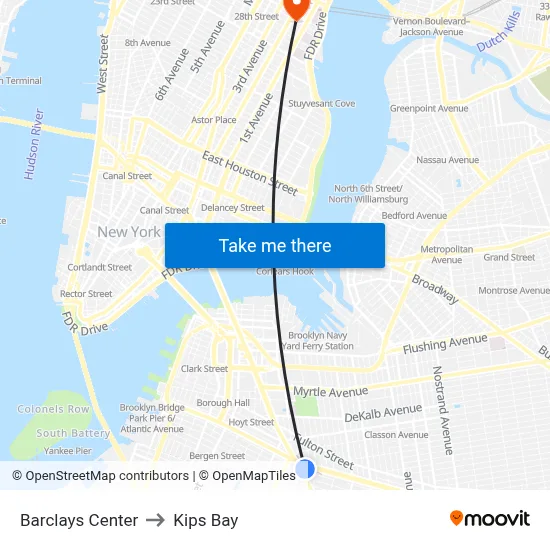 Barclays Center to Kips Bay map