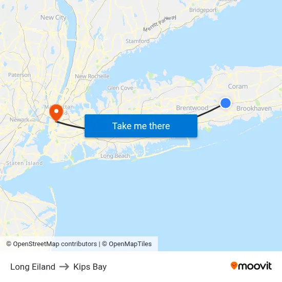 Long Eiland to Kips Bay map