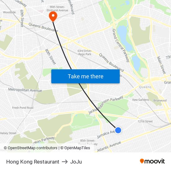 Hong Kong Restaurant to JoJu map