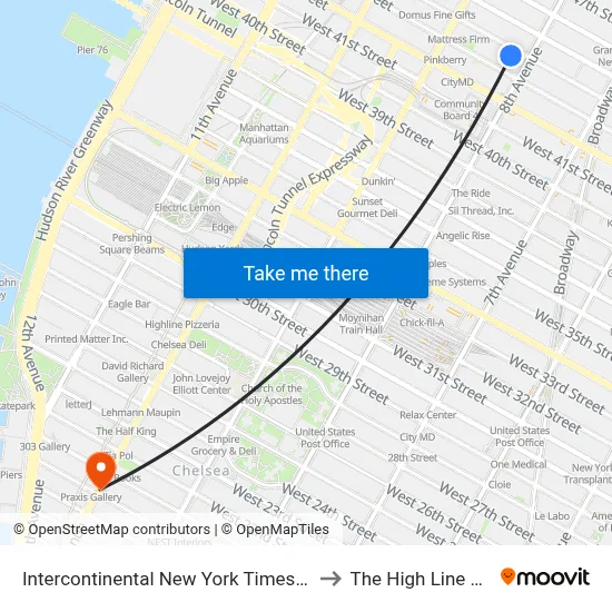 Intercontinental New York Times Square to The High Line Hotel map