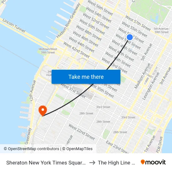 Sheraton New York Times Square Hotel to The High Line Hotel map