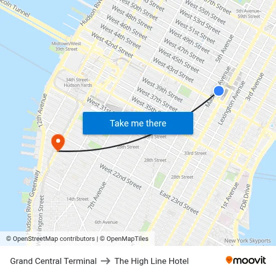 Grand Central Terminal to The High Line Hotel map