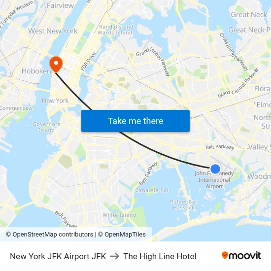 New York JFK Airport JFK to The High Line Hotel map
