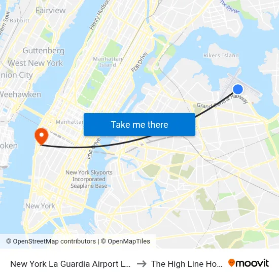 New York La Guardia Airport LGA to The High Line Hotel map