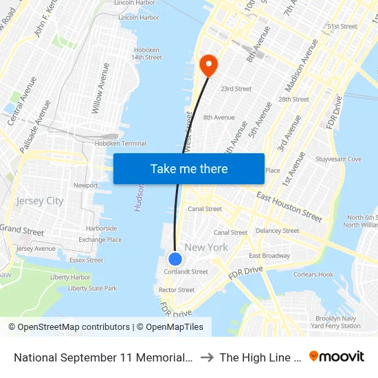 National September 11 Memorial Museum to The High Line Hotel map