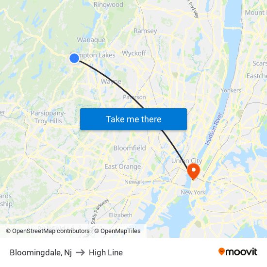Bloomingdale, Nj to High Line map