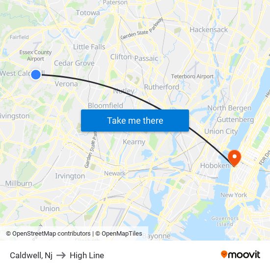 Caldwell, Nj to High Line map