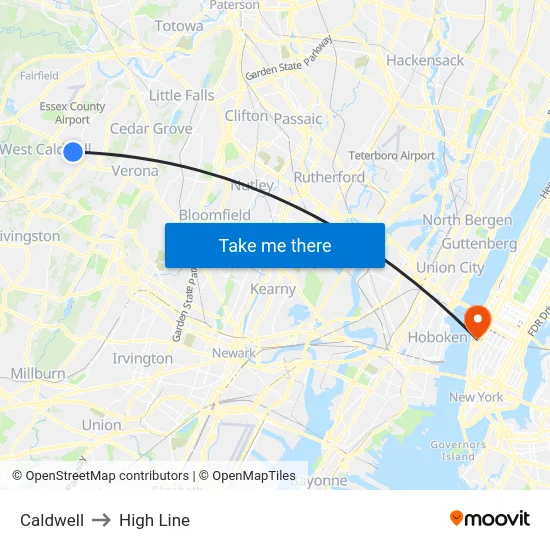 Caldwell to High Line map