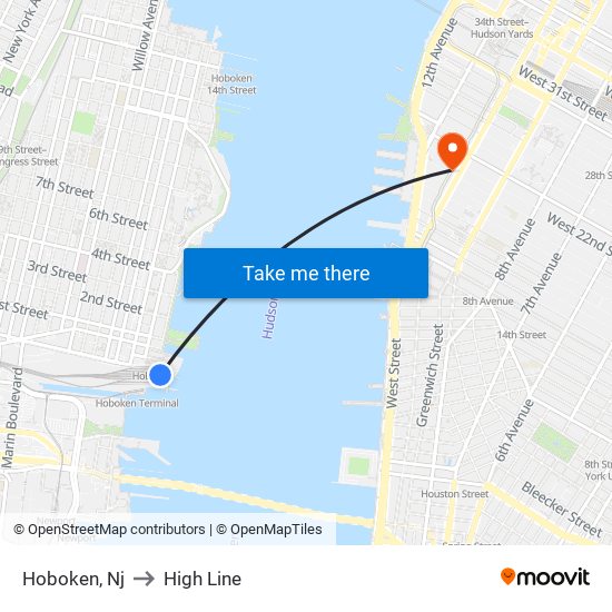 Hoboken, Nj to High Line map