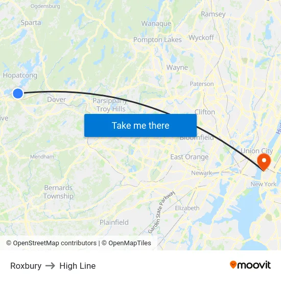 Roxbury to High Line map